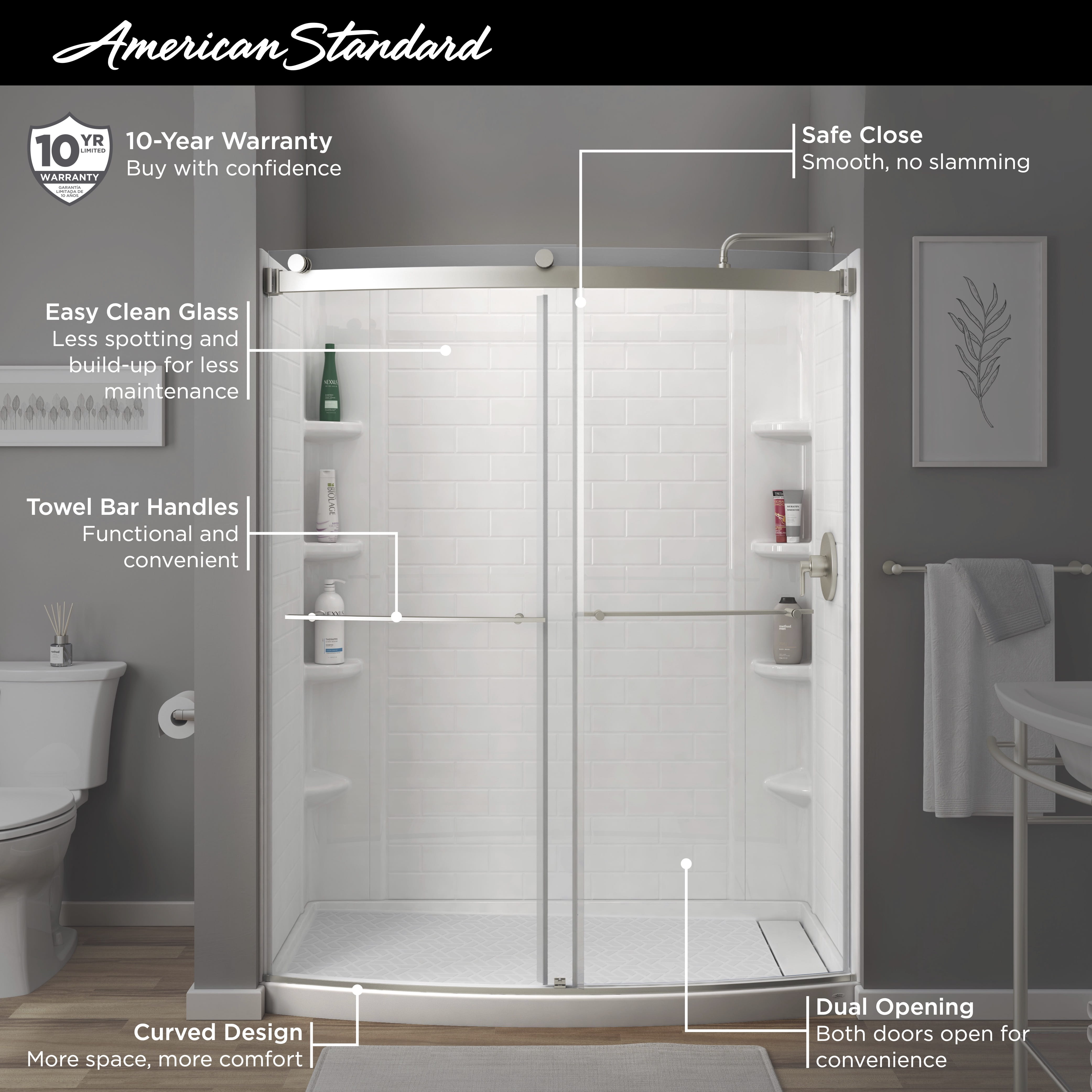 Elevate Frameless 60x72inch TopRoller Curved Sliding Shower Door